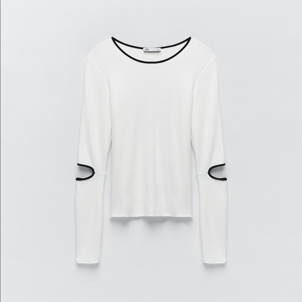 White Long Sleeve Top with Black Trim